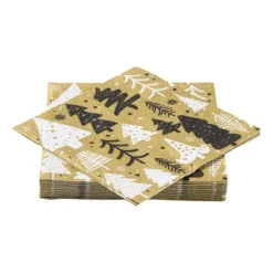Xenos Papieren Servetten|Kertservetten-Servet kerstbomen - goud - 33x33 cm