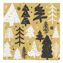 Xenos Papieren Servetten|Kertservetten-Servet kerstbomen - goud - 33x33 cm