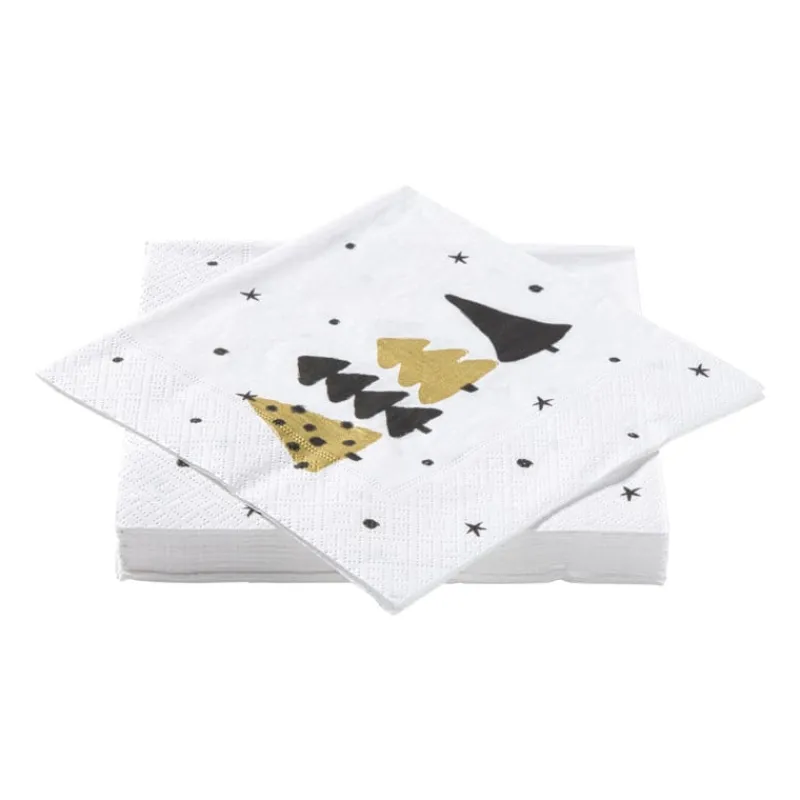 Xenos Papieren Servetten|Kertservetten-Servet kerstbomen - wit - 33x33 cm