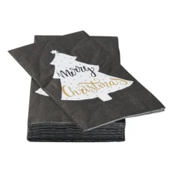 Xenos Papieren Servetten|Kertservetten-Servet merry christmas vouw - zwart - 33x33 cm