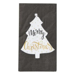 Xenos Papieren Servetten|Kertservetten-Servet merry christmas vouw - zwart - 33x33 cm