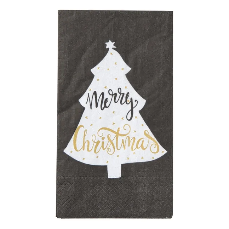Xenos Papieren Servetten|Kertservetten-Servet merry christmas vouw - zwart - 33x33 cm