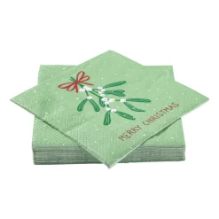 Xenos Kersttafelkleden-Servet mistletoe - groen - 33x33 cm