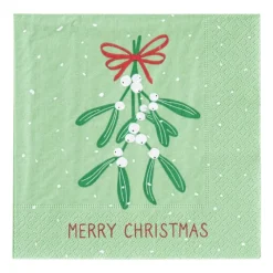 Xenos Kersttafelkleden-Servet mistletoe - groen - 33x33 cm