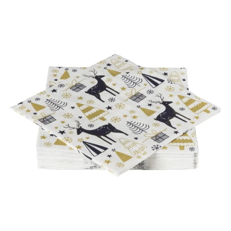 Xenos Kertservetten-Servet rendier - wit - 33x33 cm