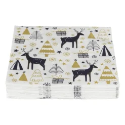 Xenos Kertservetten-Servet rendier - wit - 33x33 cm