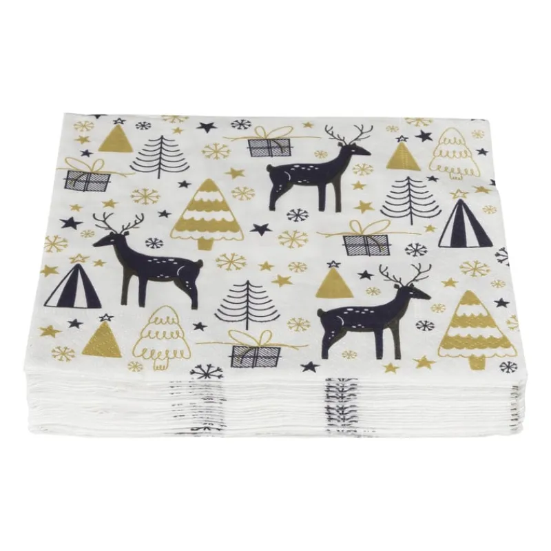 Xenos Kertservetten-Servet rendier - wit - 33x33 cm
