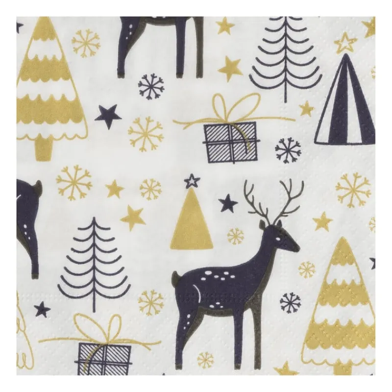 Xenos Kertservetten-Servet rendier - wit - 33x33 cm