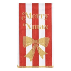 Xenos Kertservetten-Servet strikjes en strepen - rood/wit - 33x40 cm