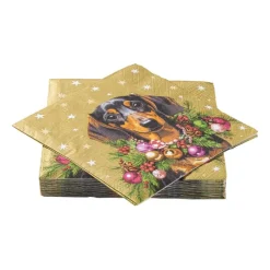 Xenos Kertservetten-Servet teckel - goudkleurig - 33x33 cm
