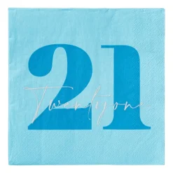 Xenos Papieren Servetten|Verjaardagen-Servetten 21 jaar - blauw - set van 20