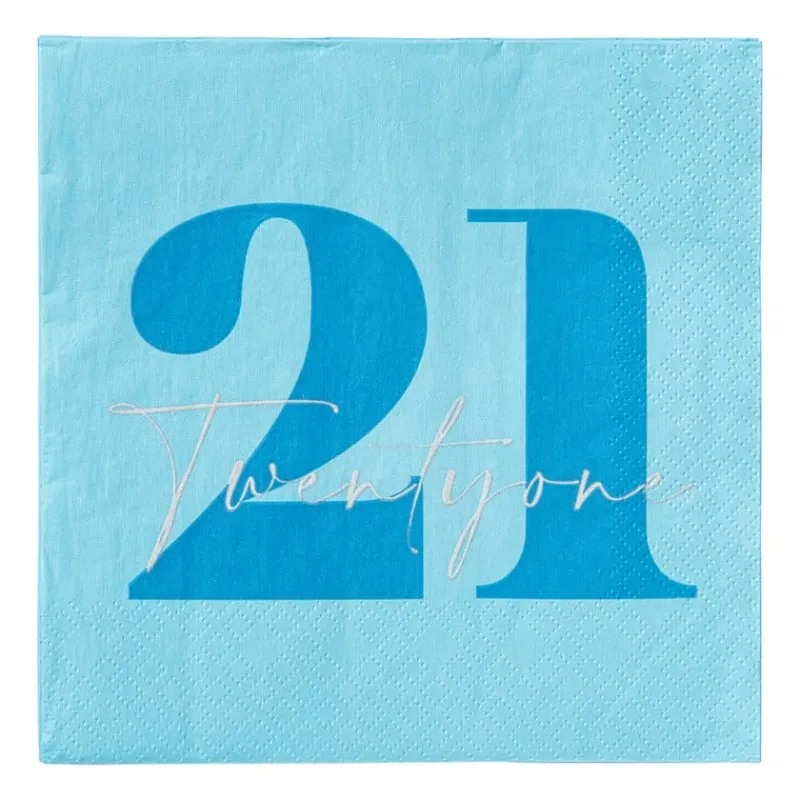 Xenos Papieren Servetten|Verjaardagen-Servetten 21 jaar - blauw - set van 20