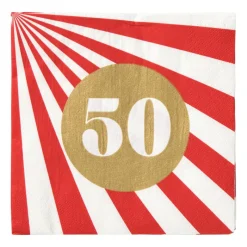 Xenos Papieren Servetten|Verjaardagen-Servetten 50 jaar - rood - set van 20