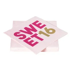 Xenos Papieren Servetten|Verjaardagen-Servetten 16 jaar - roze - set van 20