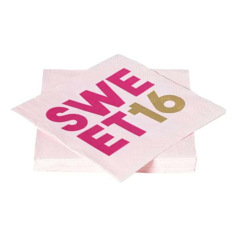 Xenos Papieren Servetten|Verjaardagen-Servetten 16 jaar - roze - set van 20