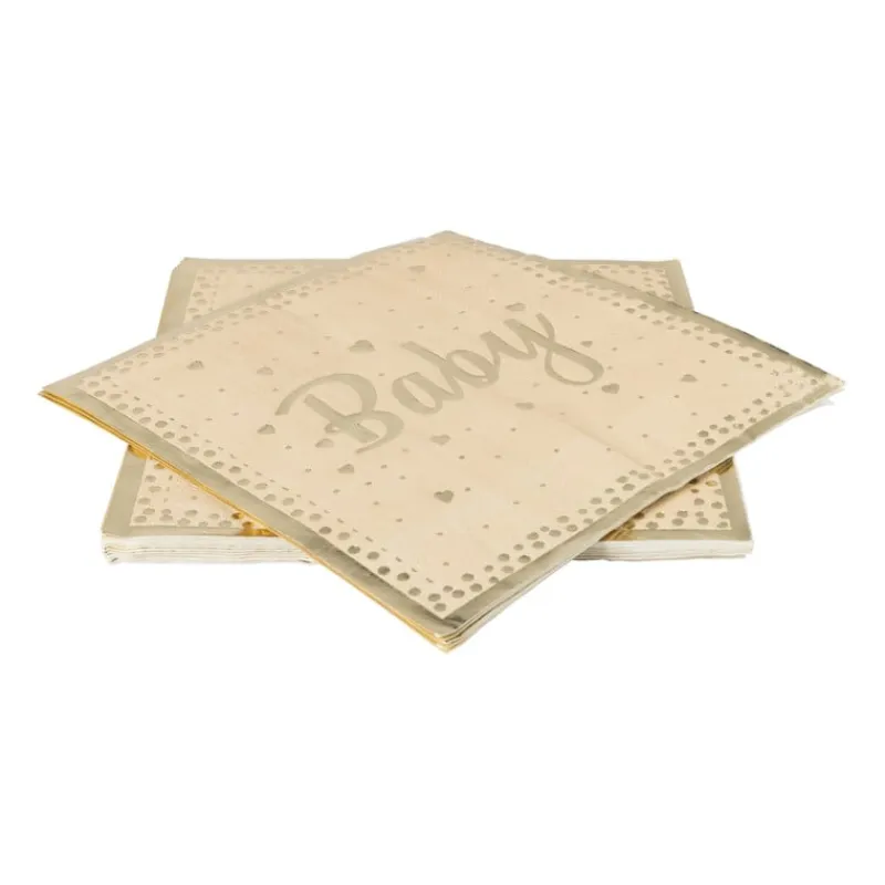 Xenos Papieren Servetten|Babyshower-Servetten baby - goudkleurig - set van 16