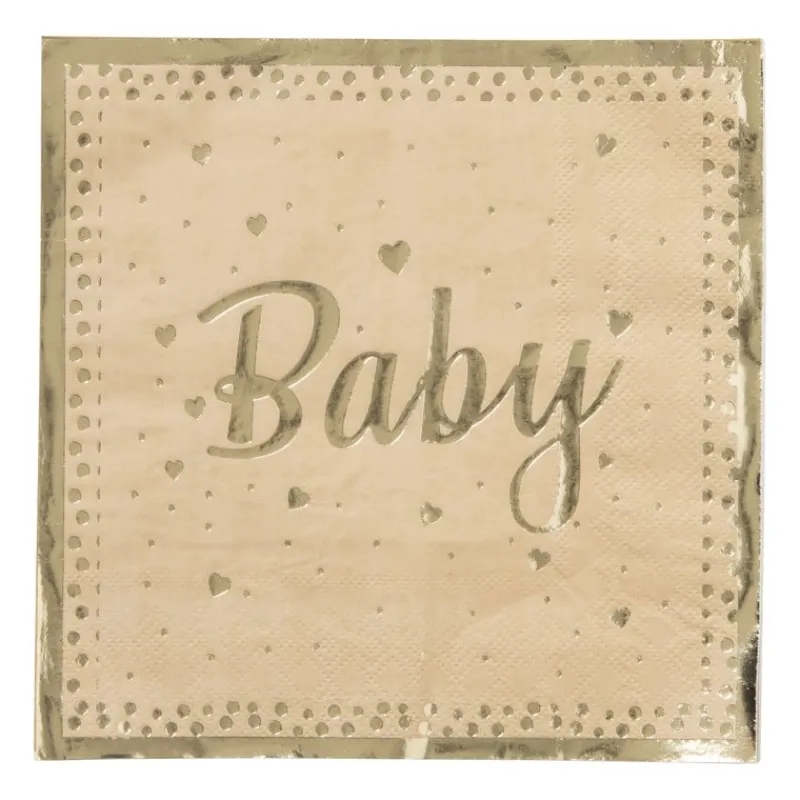 Xenos Papieren Servetten|Babyshower-Servetten baby - goudkleurig - set van 16