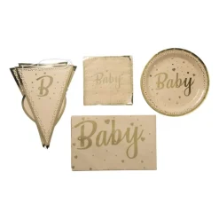 Xenos Papieren Servetten|Babyshower-Servetten baby - goudkleurig - set van 16