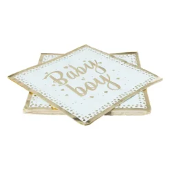 Xenos Papieren Servetten|Babyshower-Servetten baby boy - blauw/goudkleurig - set van 8