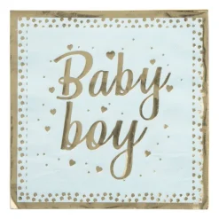 Xenos Papieren Servetten|Babyshower-Servetten baby boy - blauw/goudkleurig - set van 8