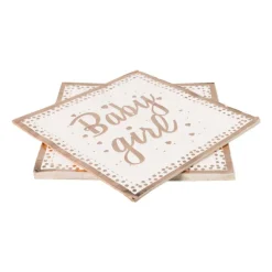 Xenos Papieren Servetten|Babyshower-Servetten baby girl - roze/goudkleurig - set van 16