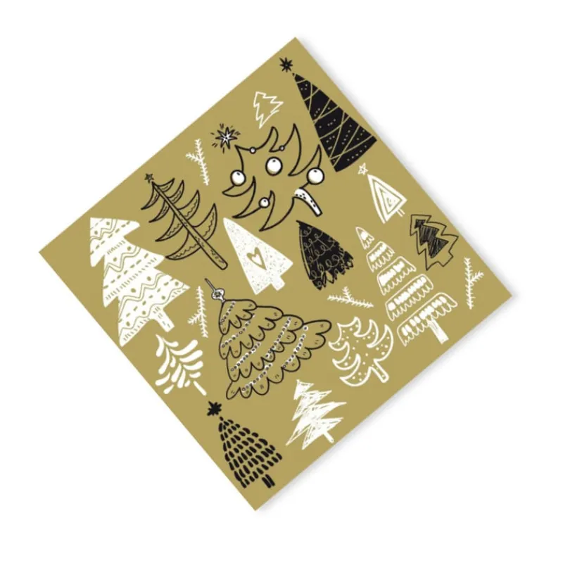 Xenos Kertservetten-Servetten boom - set van 20 - goudkleurig - 33x33 cm