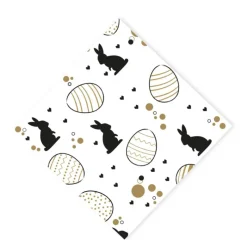 Xenos Papieren Servetten|Servetten-Servetten paashaas set van 12 - wit/goud/zwart - papier - 33x33 cm