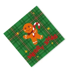 Xenos Kertservetten-Servetten Tartan gingerbread - set van 20 - groen - 33x33 cm