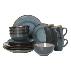 Xenos Serviessets-Serviesset - blauw - 16-delig - 4 persoons - reactive glaze
