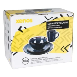 Xenos Serviessets-Serviesset - blauw - 16-delig - 4 persoons - reactive glaze