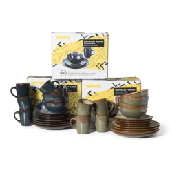 Xenos Serviessets-Serviesset - blauw - 16-delig - 4 persoons - reactive glaze