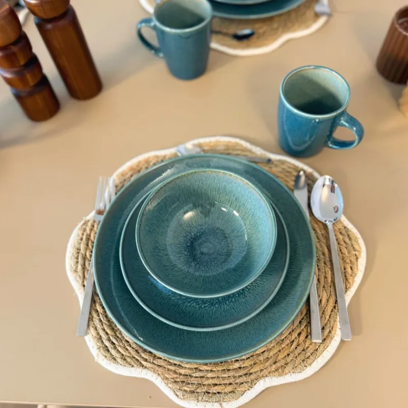 Xenos Serviessets|Kerstservies-Serviesset reactive glaze - blauw - 16-delig
