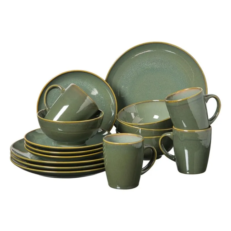 Xenos Serviessets|Kerstservies-Serviesset reactive glaze - groen - 16-delig