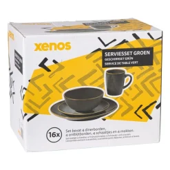 Xenos Serviessets|Kerstservies-Serviesset reactive glaze - groen - 16-delig
