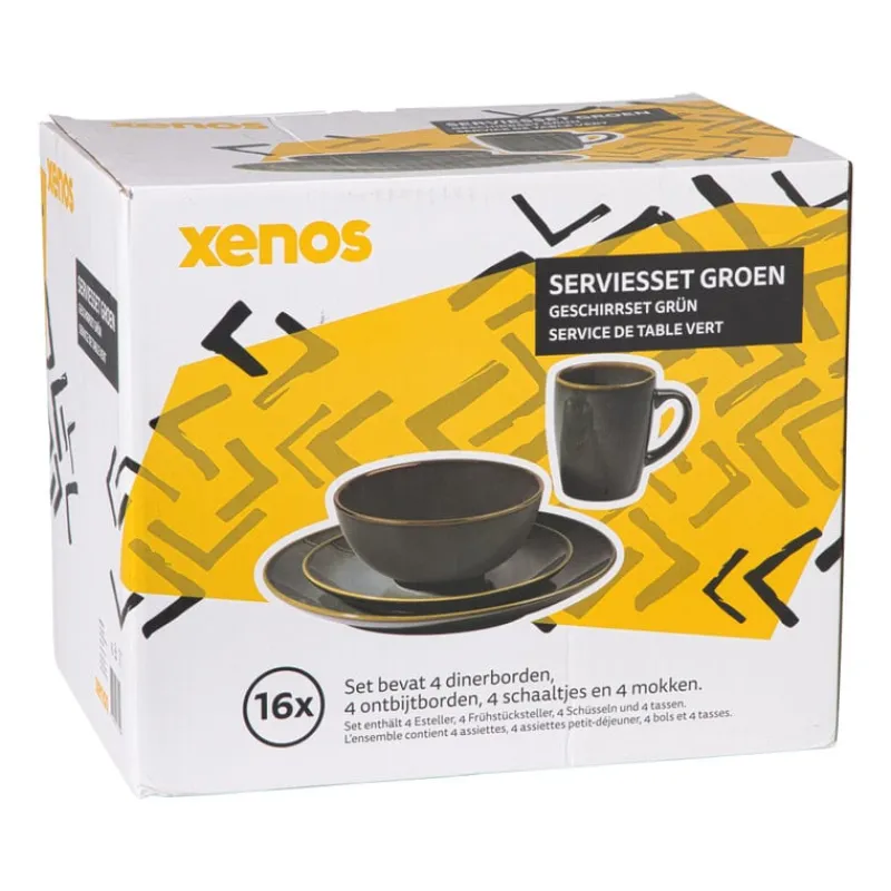 Xenos Serviessets|Kerstservies-Serviesset reactive glaze - groen - 16-delig
