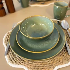 Xenos Serviessets|Kerstservies-Serviesset reactive glaze - groen - 16-delig