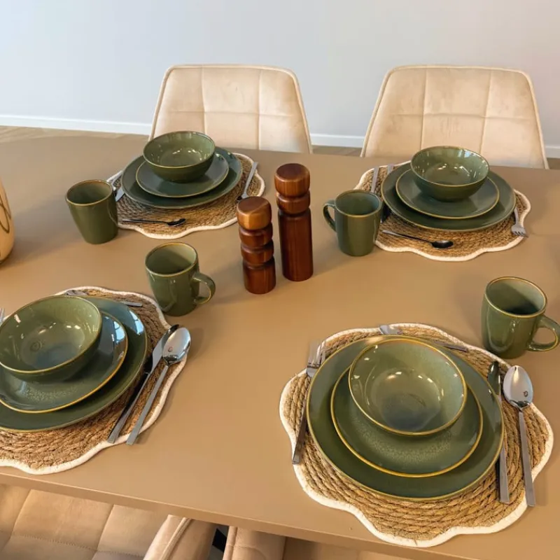 Xenos Serviessets|Kerstservies-Serviesset reactive glaze - groen - 16-delig