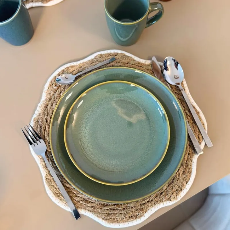 Xenos Serviessets|Kerstservies-Serviesset reactive glaze - groen - 16-delig