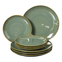 Xenos Serviessets|Kerstservies-Serviesset reactive glaze - groen - 16-delig