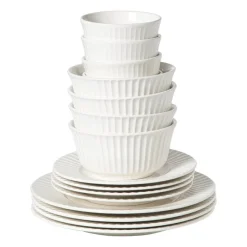 Xenos Serviessets|Kerstservies-Serviesset streep - wit - 16-delig