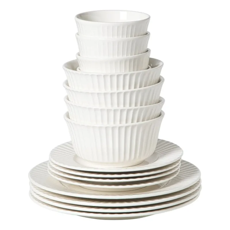 Xenos Serviessets|Kerstservies-Serviesset streep - wit - 16-delig