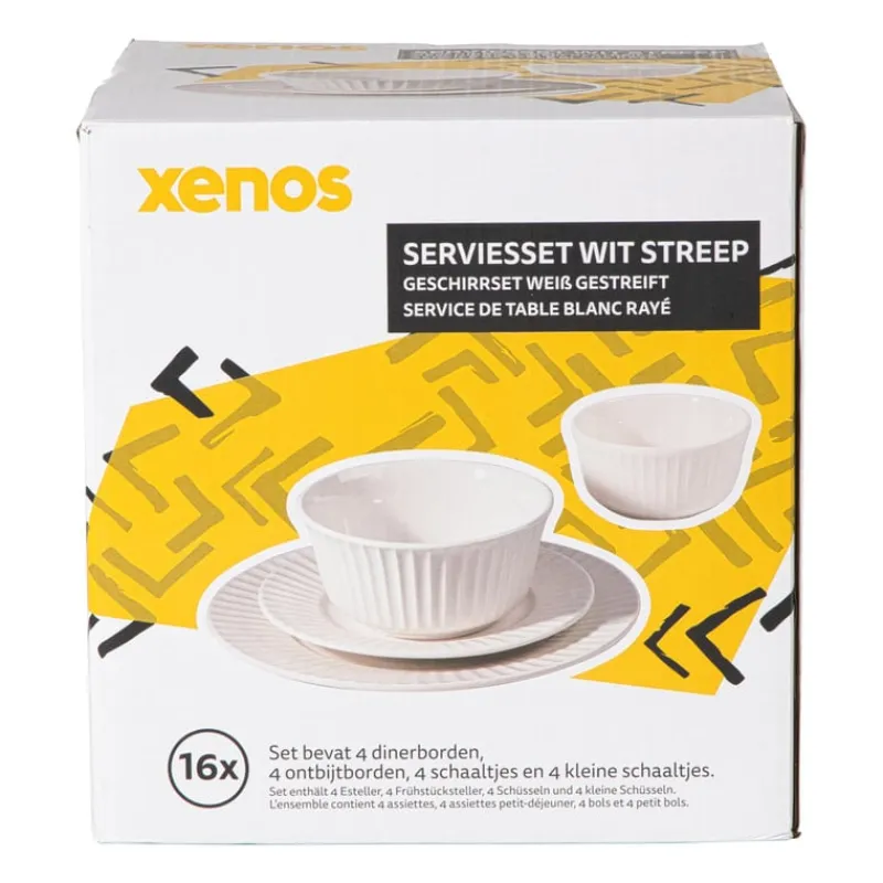Xenos Serviessets|Kerstservies-Serviesset streep - wit - 16-delig