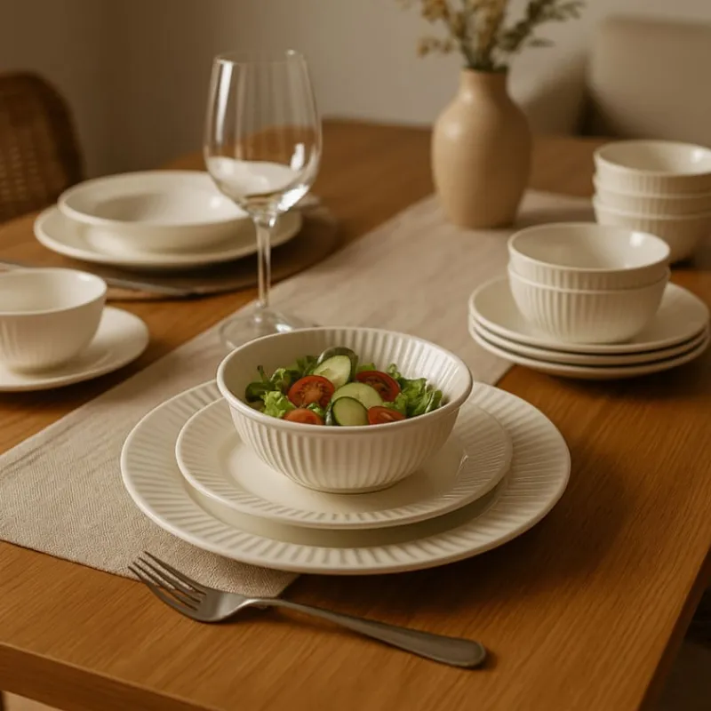 Xenos Serviessets|Kerstservies-Serviesset streep - wit - 16-delig