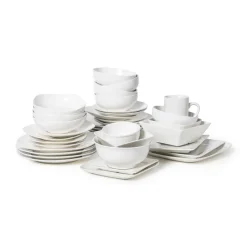 Xenos Serviessets|Kerstservies-Serviesset vierkant - wit - 12-delig