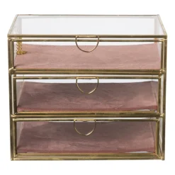 Xenos Sieraden Opbergen-Sieradendoos met 3 lades - goud/roze - 18x12x15 cm