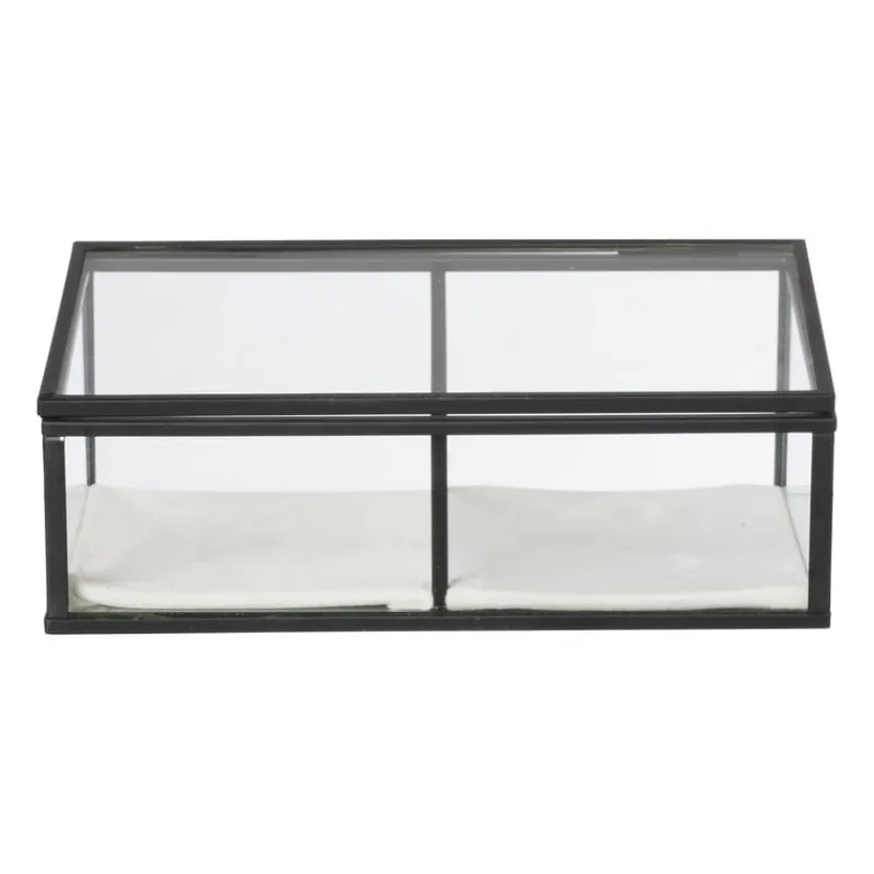 Xenos Sieraden Opbergen|Kerstcadeaus-Sieradendoos met 2 vakken - zwart - 18x9.5x7 cm