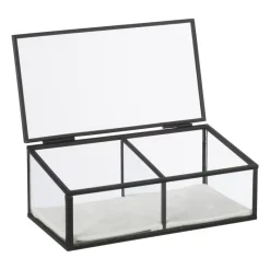 Xenos Sieraden Opbergen|Kerstcadeaus-Sieradendoos met 2 vakken - zwart - 18x9.5x7 cm