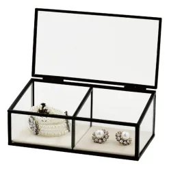 Xenos Sieraden Opbergen|Kerstcadeaus-Sieradendoos met 2 vakken - zwart - 18x9.5x7 cm