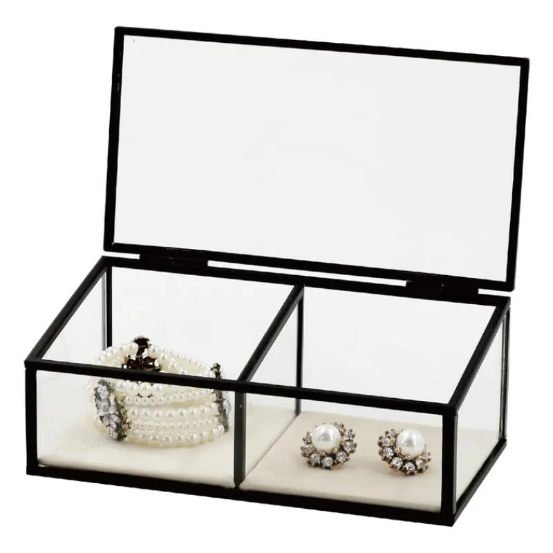 Xenos Sieraden Opbergen|Kerstcadeaus-Sieradendoos met 2 vakken - zwart - 18x9.5x7 cm