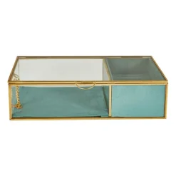 Xenos Sieraden Opbergen-Sieradendoos met ringhouder - blauw/goud - 25x15x6.5 cm